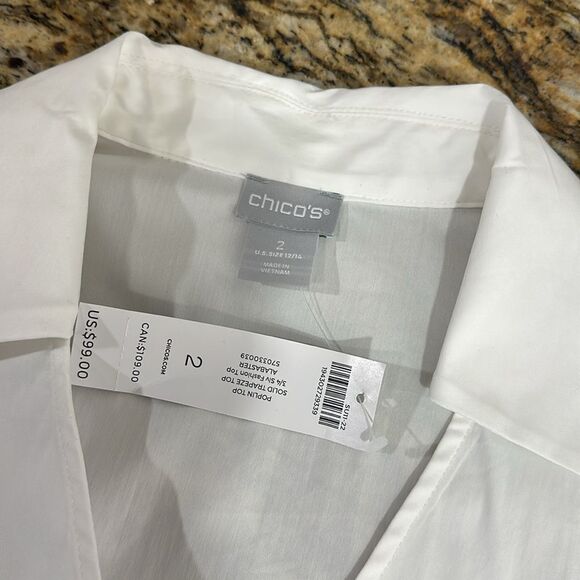 Chico's White Solid Trapeze Poplin Short Sleeve Blouse Top Size L - Picture 5 of 8